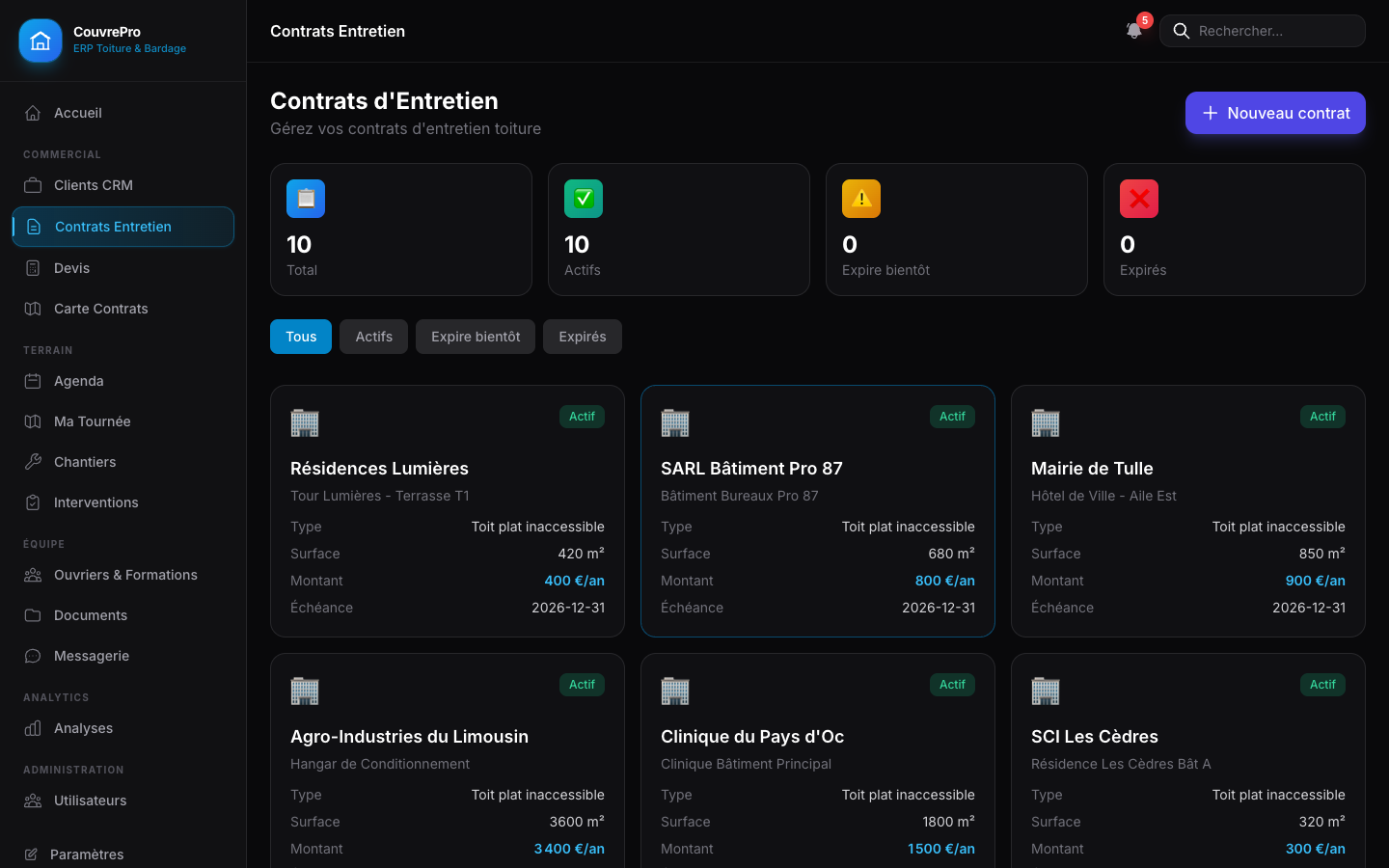 Aperçu de l'interface de gestion ElviaBati